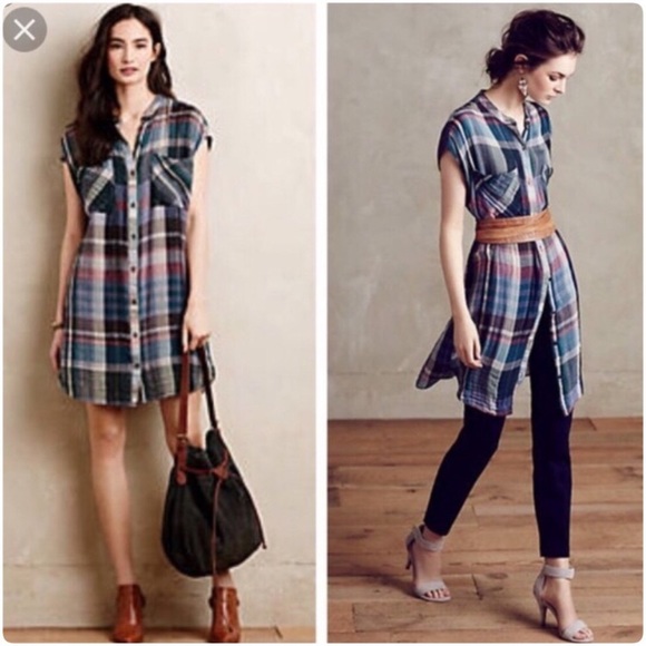 ANTHROPOLOGIE HOLDING HORSES MIXED PLAID TUNIC - Picture 2 of 9